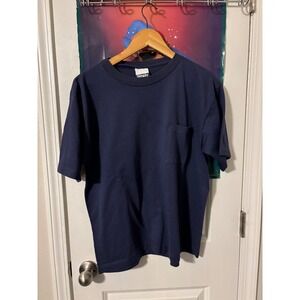 Simply Basic Men Navy Blue Pocket T Shirt Size L vintage Crew Neck Short Sleeve